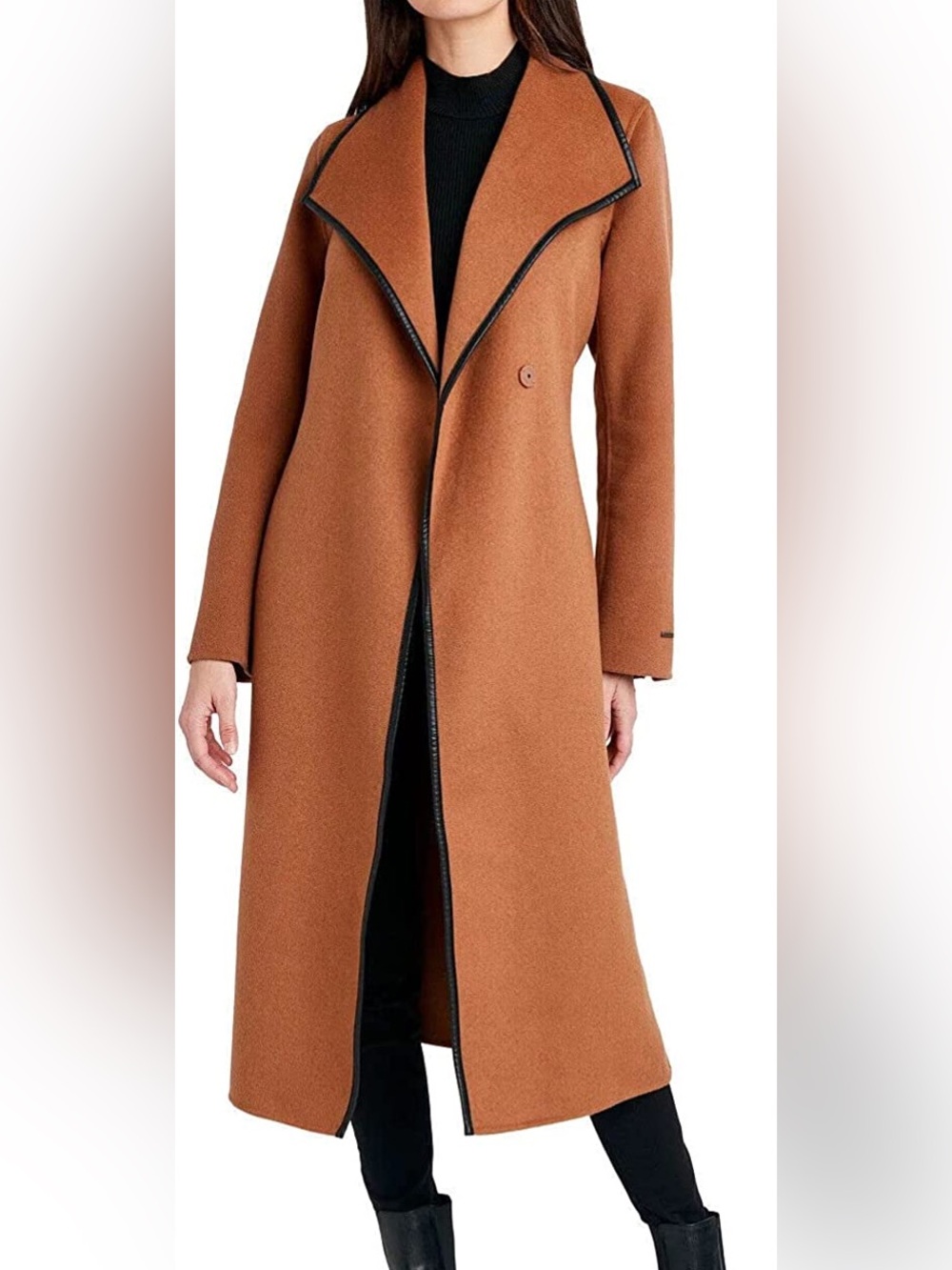 Tahari Camel Trench Coat with Black Trim
